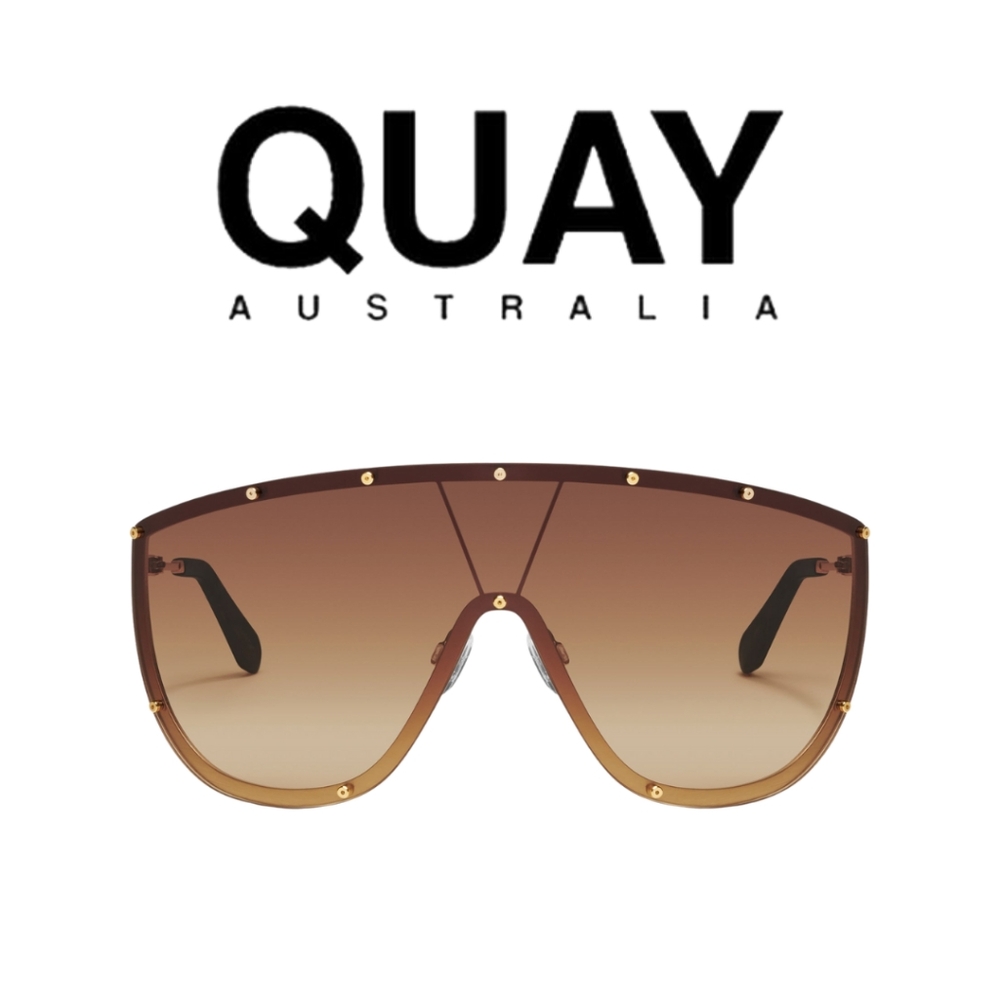 QUAY AUSTRALIA- On Set Sunglasses-Brushed Gold Frame / Camel Gradient Lense